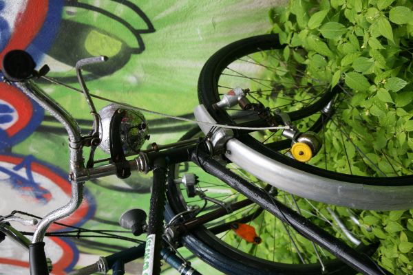 roue, vélo, bicyclette, véhicule, vert, graffiti
