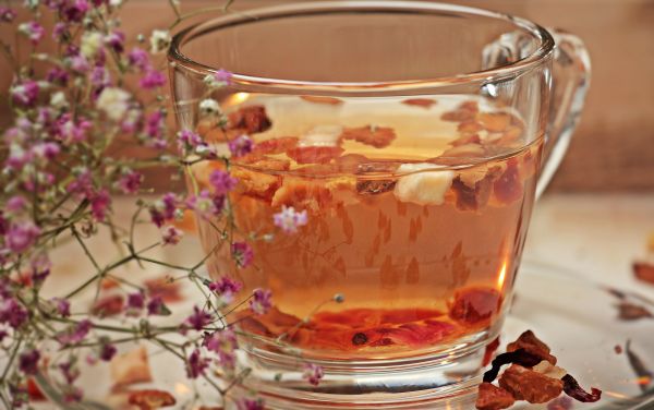 chladný, svetlo, sklo, pohár, čaj, kvetina
