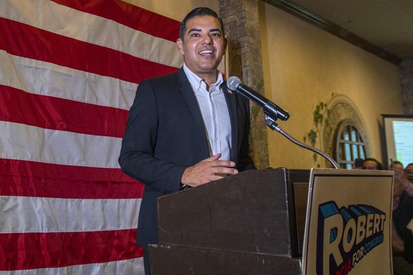 Robert Garcia, speaking to his supporters at an election night celebration Tuesday in Long Beach.