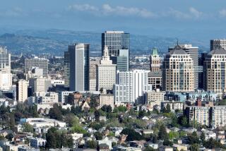 OAKLAND, CALIFORNIA - MAY 08: The Oakland skyline is seen from this aerial view in Oakland, Calif., on Monday, May 8, 2023. (Jane Tyska/Digital First Media/East Bay Times via Getty Images)