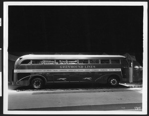 Greyhound Lines bus shown from the side, ca.1940