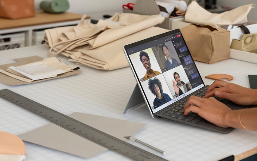 A fashion designer using a Surface Pro X