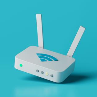 Small white and blue toy wifi device with antennas