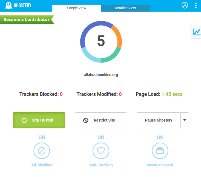 Ghostery ad blocker counter