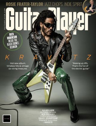 Lenny Kravitz, pictured on the cover of Guitar Player's April 2024 issue