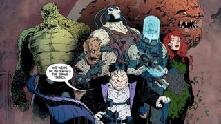group of Batman villains including Penguin, Bane, Clayface, Scarecrow, Killer Croc, Poison Ivy, and Mr. Freeze