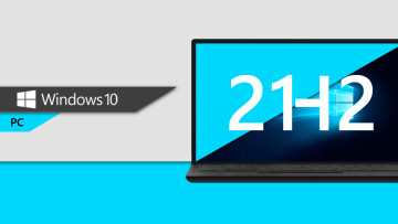 A laptop with 21H2 written next to the Windows 10 PC wording
