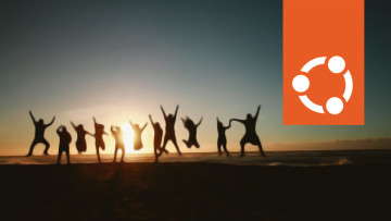 The Ubuntu logo with people jumping in the air