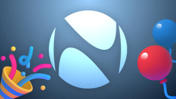 A Neowin logo with baloons