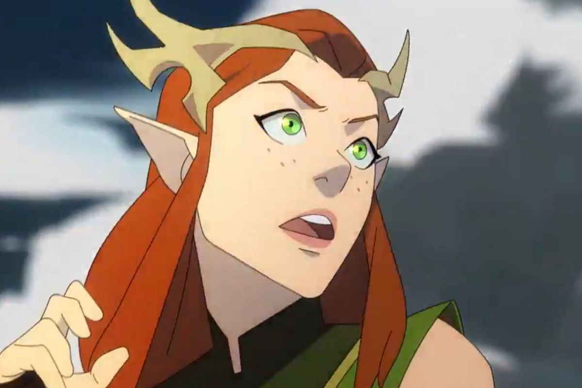 A still frame from The Legend of Vox Machina showing a character with red hair and horns.