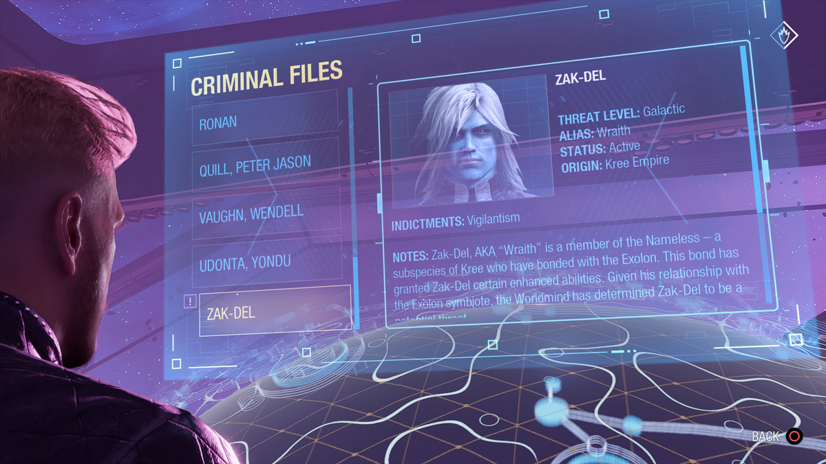 The criminal file for Zak-Del, a Kree known as Wraith