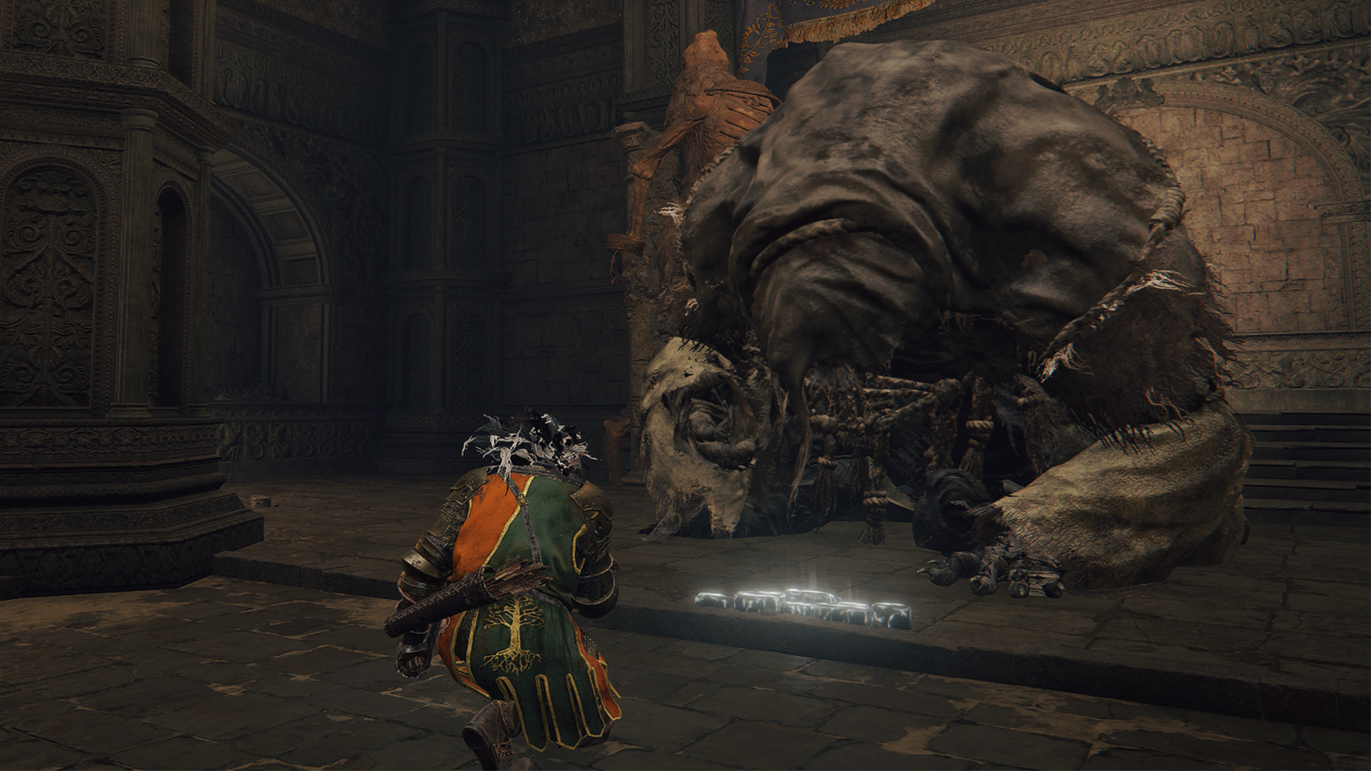 Elden Ring player in the Bestial Sanctum kneeling in front of Gurranq, Beast Clergyman