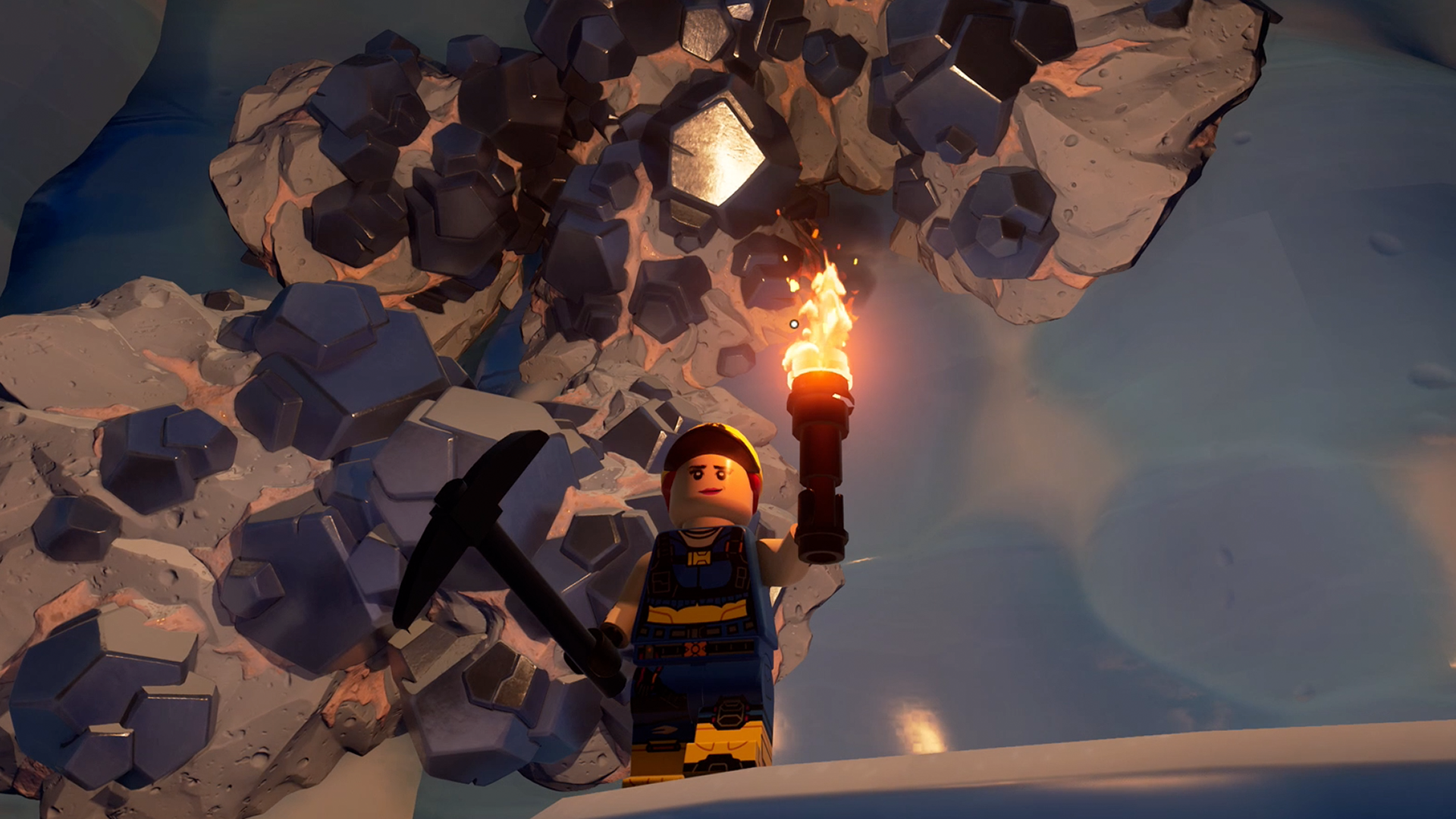 Lego Fortnite iron in a Frostlands biome cave