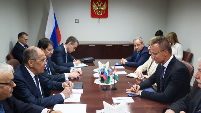 Министр иностранных дел Российской Федерации Сергей Лавров проводит переговоры с Министром иностранных дел Венгрии Петером Сиярто
