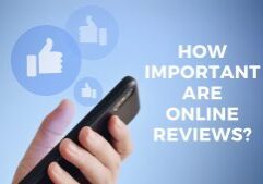 Image has someone holding a phone and liking stuff. Image reads "how important are online reviews?"