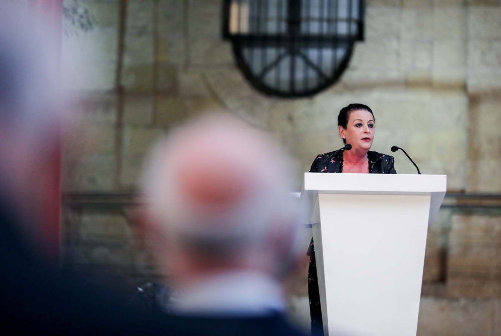 Myriam Spiteri Debono addresses the Victory Day commemoration in Valletta, September 2021