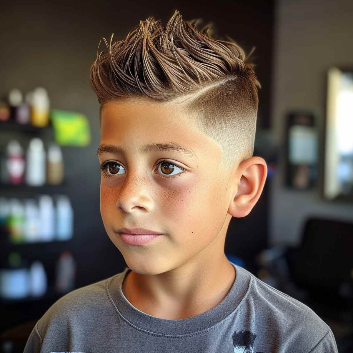 A tapered haircut with a hard part haircut