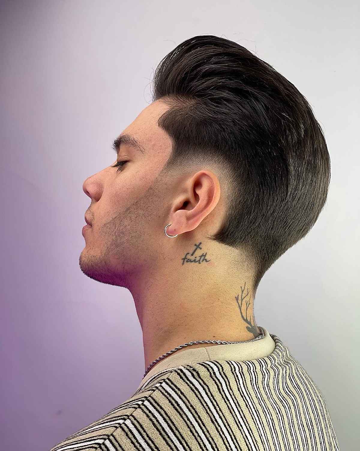 Long hair pomp with drop fade