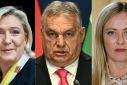 Far-right candidates including Marine Le Pen (L), Viktor Orban (C) and Giorgia Meloni (R) are appealing to voters