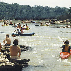People recreating on the Chattahoochee River in Atlanta.
