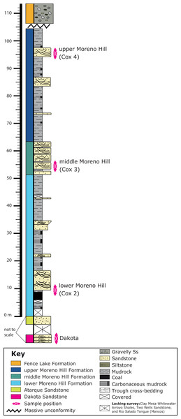 Stratigraphic column of the Moreno Hill Formation.