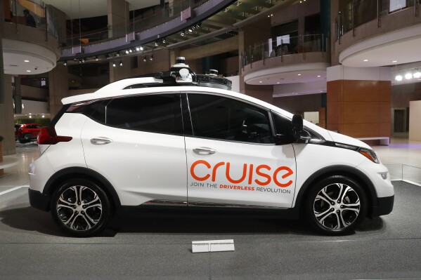 FILE - Cruise AV, General Motor's autonomous electric Bolt EV, is seen on Jan. 16, 2019, in Detroit. General Motors' troubled Cruise autonomous vehicle unit said Monday, May 13, 2024, that it will start testing robotaxis in Arizona this week with human safety drivers on board. (AP Photo/Paul Sancya, File)