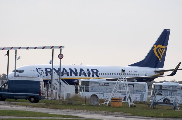 
              A Ryanair plane sits on the tarmac at the Bordeaux-Merignac airport in southwestern France, after being impounded by French authorities, Friday, Nov. 9, 2018. Storms, strikes, computer failures _ you can now add "your plane has been seized by the government" to the list of things that can delay your flight. (AP Photo)
            