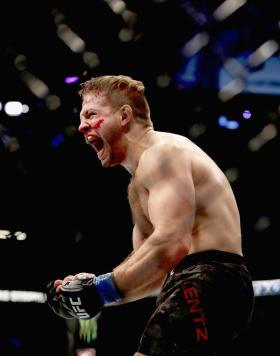 LAS VEGAS, NV - OCTOBER 06: Nik Lentz celebrates his win over Gray Maynard in their lightweight bout during the UFC 229 event inside T-Mobile Arena on October 6, 2018 in Las Vegas, Nevada. (Photo by Christian Petersen/Zuffa LLC/Zuffa LLC)