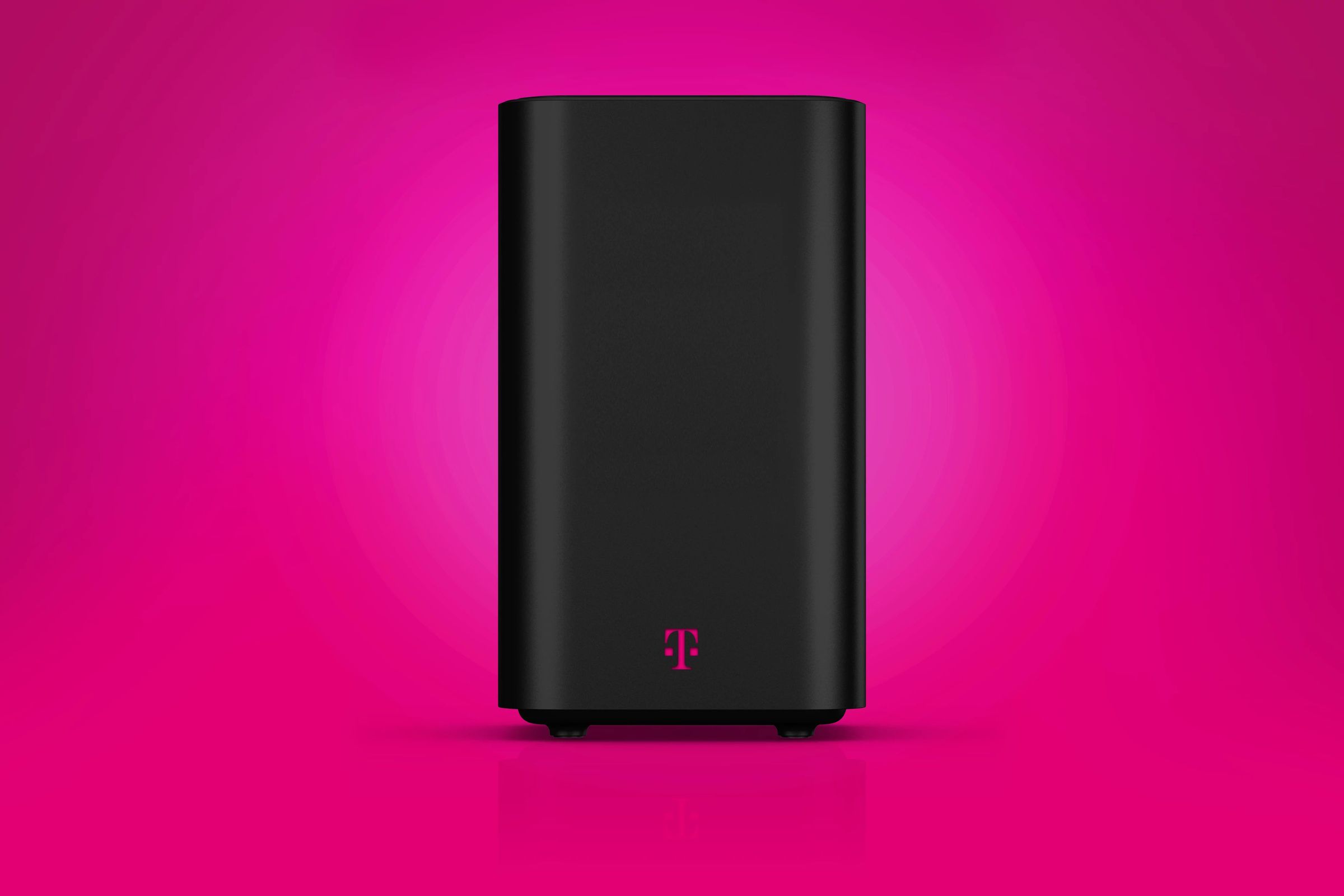Picture of T-Mobile home internet gateway on a magenta background.