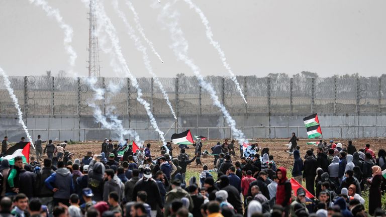Tear gas canisters have been fired at Palestinian protesters 