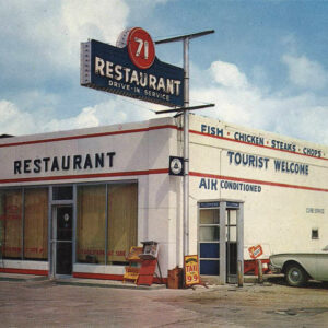 White building with sign "71 Restaurant"
