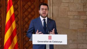El president de la Generalitat, Pere Aragonès, este miércoles valorando la aprobación de la amnistía.