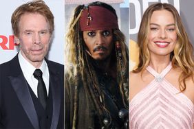 Jerry Bruckheimer, Johnny Depp as Captain Jack Sparrow, and Margot Robbie