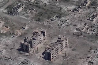 Aerial view shows destroyed buildings in Chasiv Yar