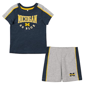 Michigan Wolverines Colosseum Infant Norman T-Shirt & Shorts Set - Navy/Heather Gray