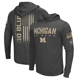 Michigan Wolverines Colosseum Team OHT Military Appreciation Long Sleeve Hoodie T-Shirt - Heather Black
