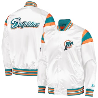 Miami Dolphins Starter Vintage Satin Full-Snap Varsity Jacket - White/Aqua