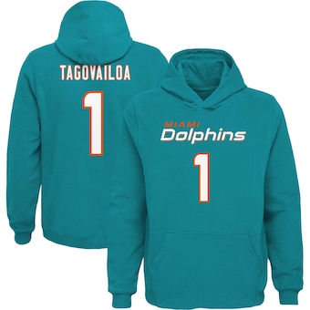 Tua Tagovailoa Miami Dolphins Youth Mainliner Player Name & Number Pullover Hoodie - Aqua