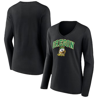 Oregon Ducks Fanatics Women's Evergreen Campus Long Sleeve V-Neck T-Shirt - Black