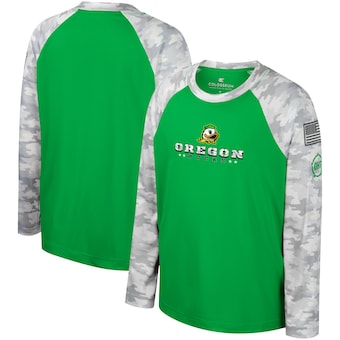 Oregon Ducks Colosseum Youth OHT Military Appreciation Dark Star Raglan Long Sleeve T-Shirt - Green/Camo