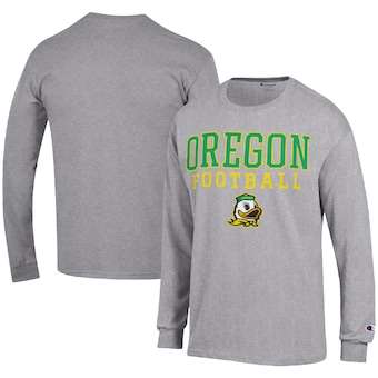 Oregon Ducks Champion Football Stack Long Sleeve T-Shirt - Heather Gray