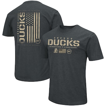 Oregon Ducks Colosseum OHT Military Appreciation Flag 2.0 T-Shirt - Heathered Black