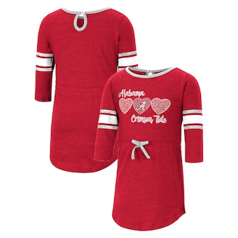 Alabama Crimson Tide Colosseum Girls Toddler Poppin Sleeve Stripe Dress - Heathered Crimson