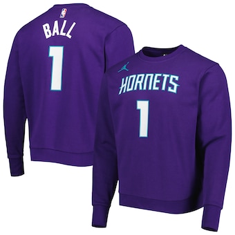 LaMelo Ball Charlotte Hornets Jordan Brand Statement Name & Number Pullover Sweatshirt - Purple