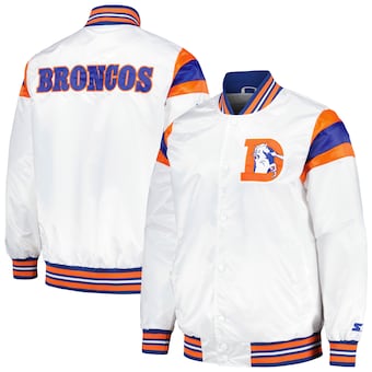 Denver Broncos Starter Vintage Satin Full-Snap Varsity Jacket - White/Royal