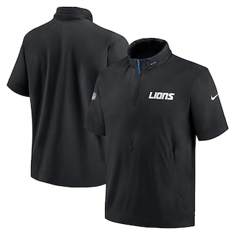 Detroit Lions Nike 2024 Sideline Coach Short Sleeve Half-Zip Hoodie Jacket - Black