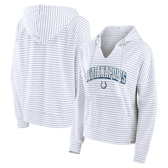 Indianapolis Colts Fanatics Women's Striped Notch Neck Pullover Hoodie - White/Gray
