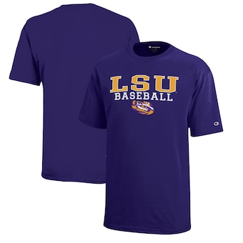  LSU Tigers Champion Youth Stacked Logo Baseball T-Shirt - Purple