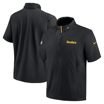 Pittsburgh Steelers Nike 2024 Sideline Coach Short Sleeve Half-Zip Hoodie Jacket - Black
