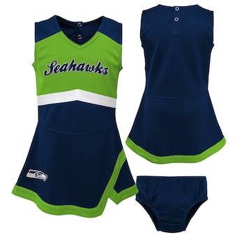 Seattle Seahawks Girls Preschool Two-Piece Cheer Captain Jumper Dress with Bloomers Set - Navy
